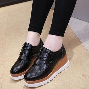 Women's Fashion Tassels Square-Toe Lace-up Platform Wedge Oxford Shoes
